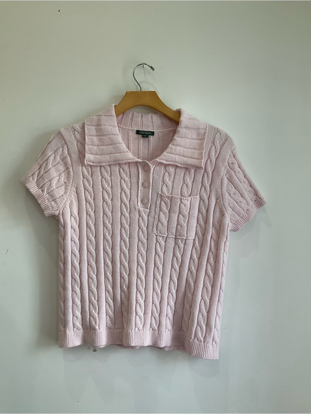 wild fable Light Pink Cable Knit Polo Sweater